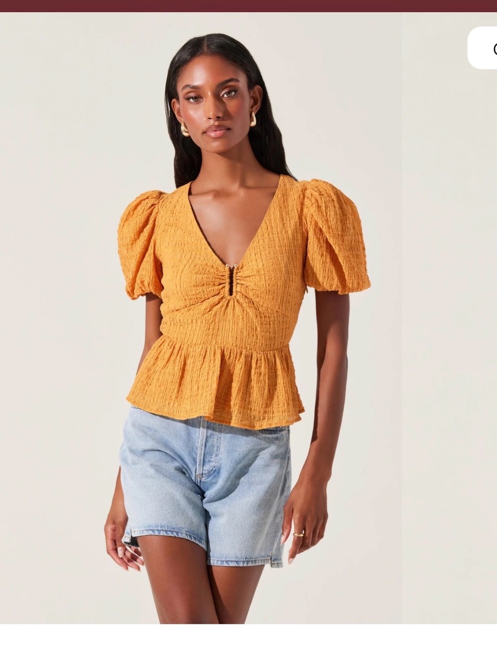 Astr Textured Mustard Puff Sleeve Peplum Blouse- tag fell off. New - Picture 6 of 6